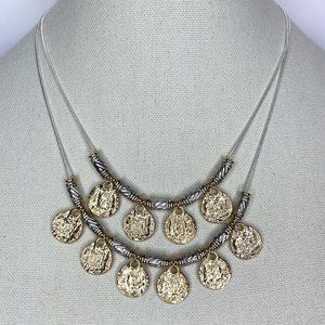 Two Tone Goldtone & Silvertone Layered Fan Necklace